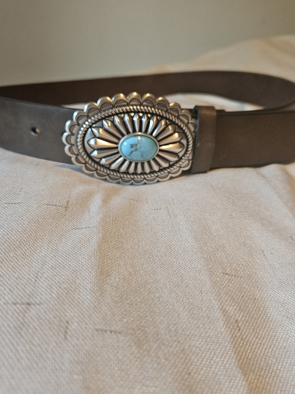 Ariat Brown Leather Belt with Turquoise Concho